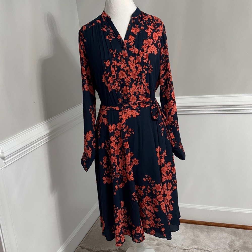 Nanette Lepore Navy and Orange Floral Dress